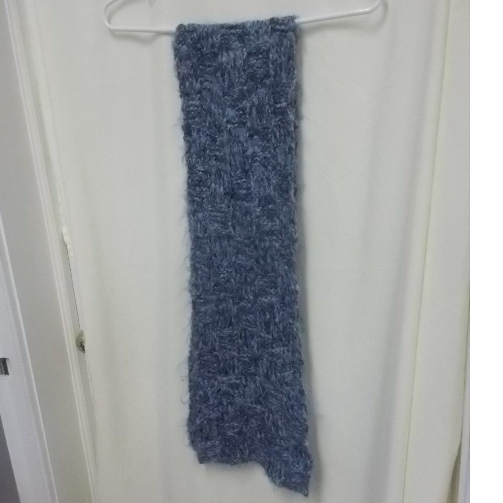 Handmade Blue Grey Chunky Knit Scarf Basketweave Winter Accessory